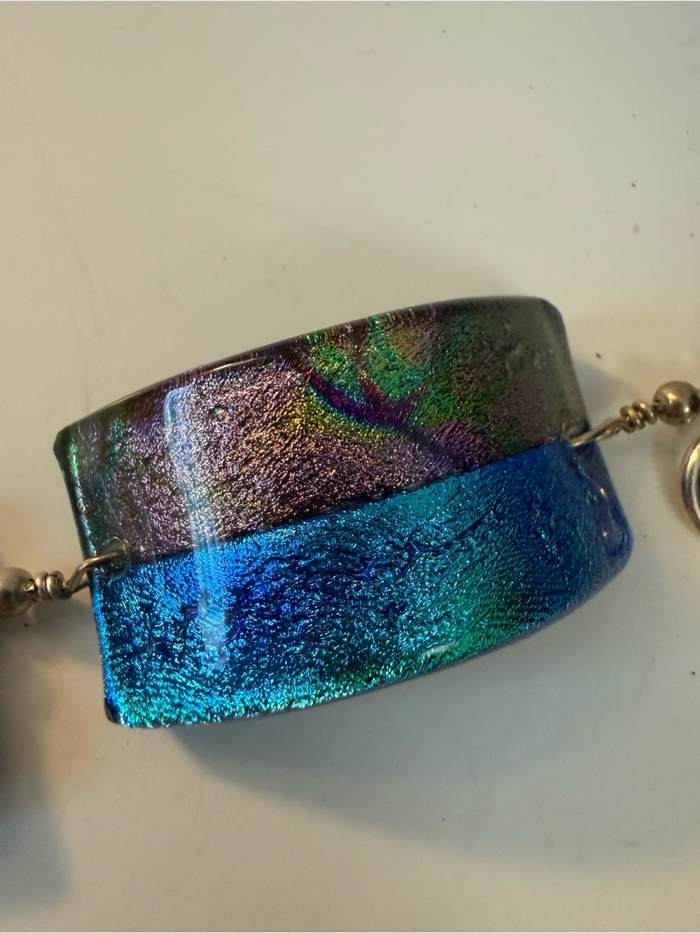 Artisan Dichroic Iridescent Blue-Green Glass Bracelet - Picture 8 of 10